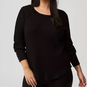 TORRID Thermal Waffle Knit Fitted Crewneck Long Sleeve Tee Black 1 1X
